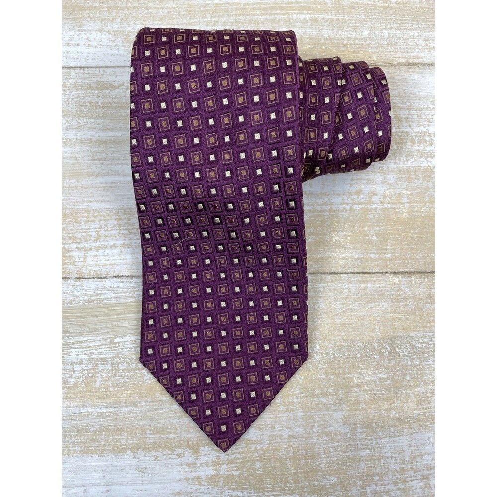 Brooks Brothers Men’ Silk Tie Burgundy & Gold 62” x 4" Made in Italy
